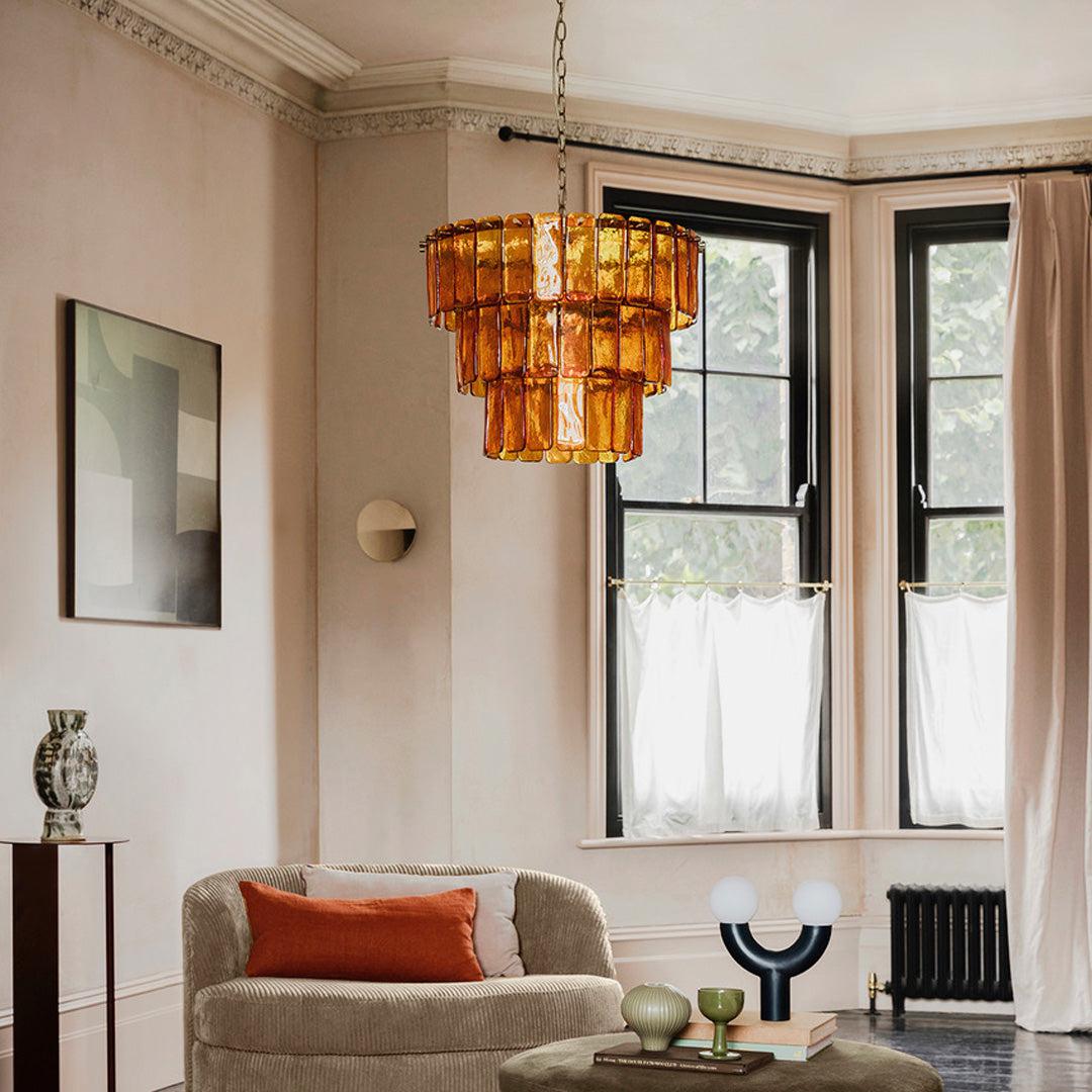 3 Tier Glass Panel Chandelier 3 Mid Century 6 Textured Glass Panel