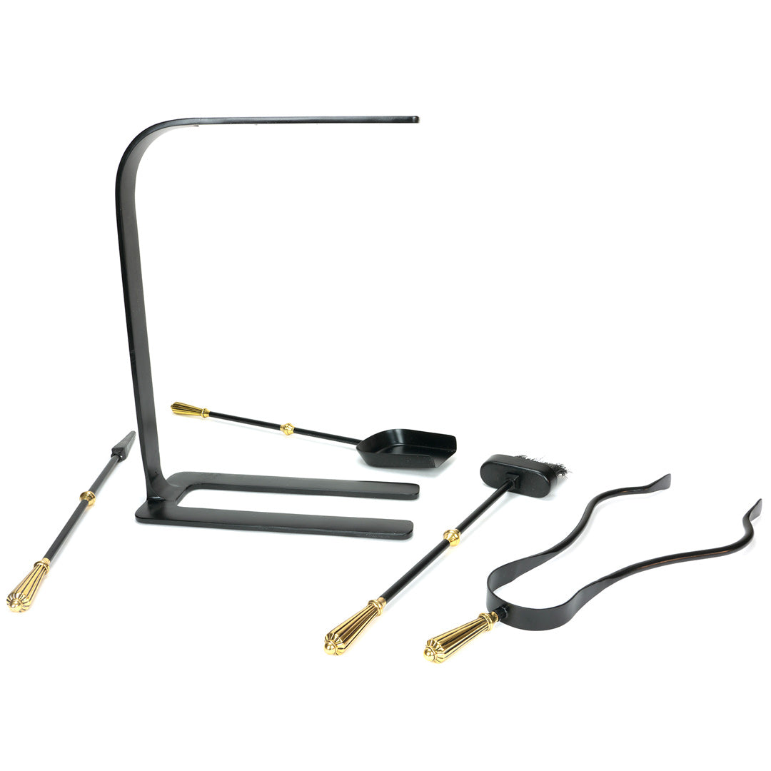 Arc Hanging Fireplace Tool Set - Matt Black & Brass
