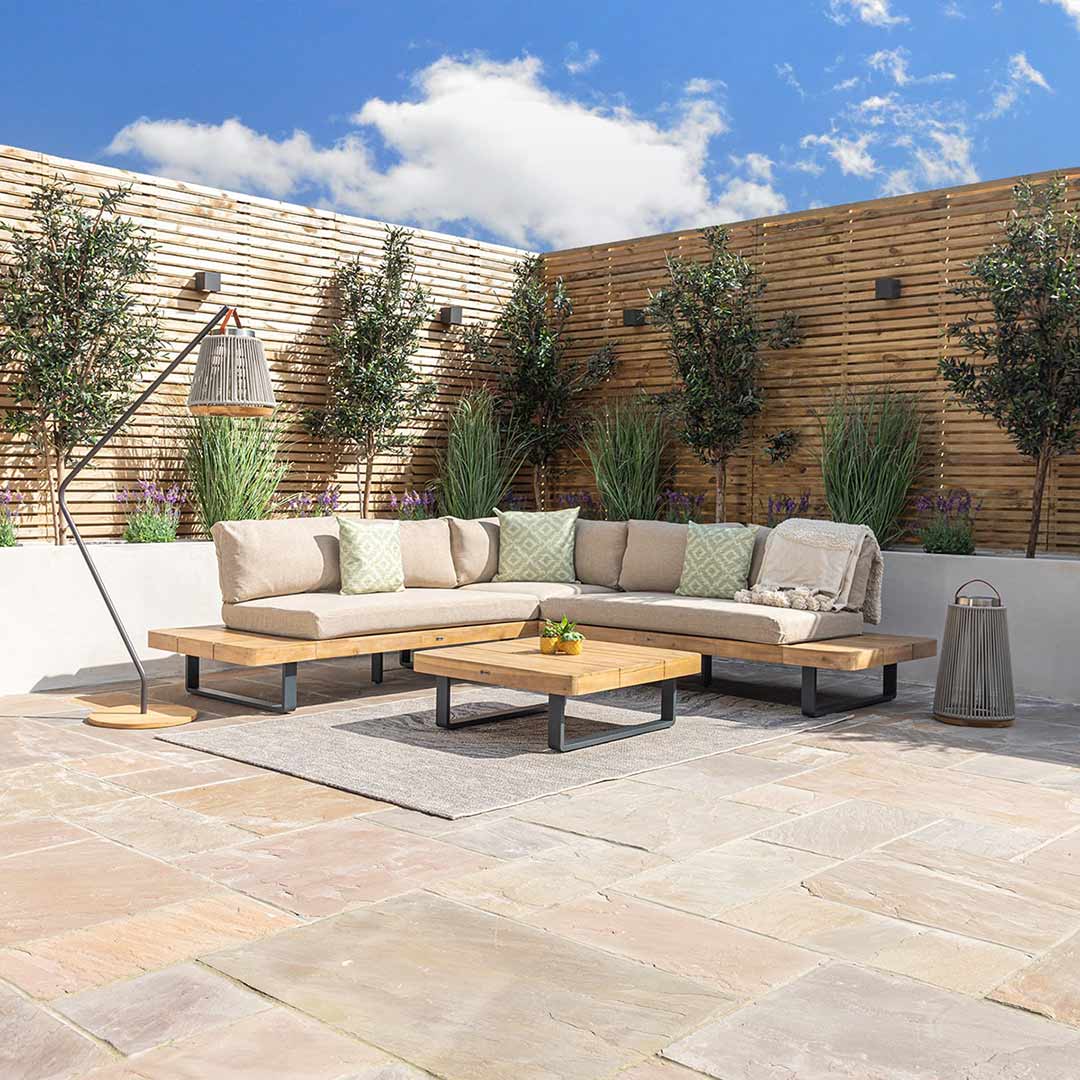 Bali Wood Platform Corner Sofa Set – Lime Lace