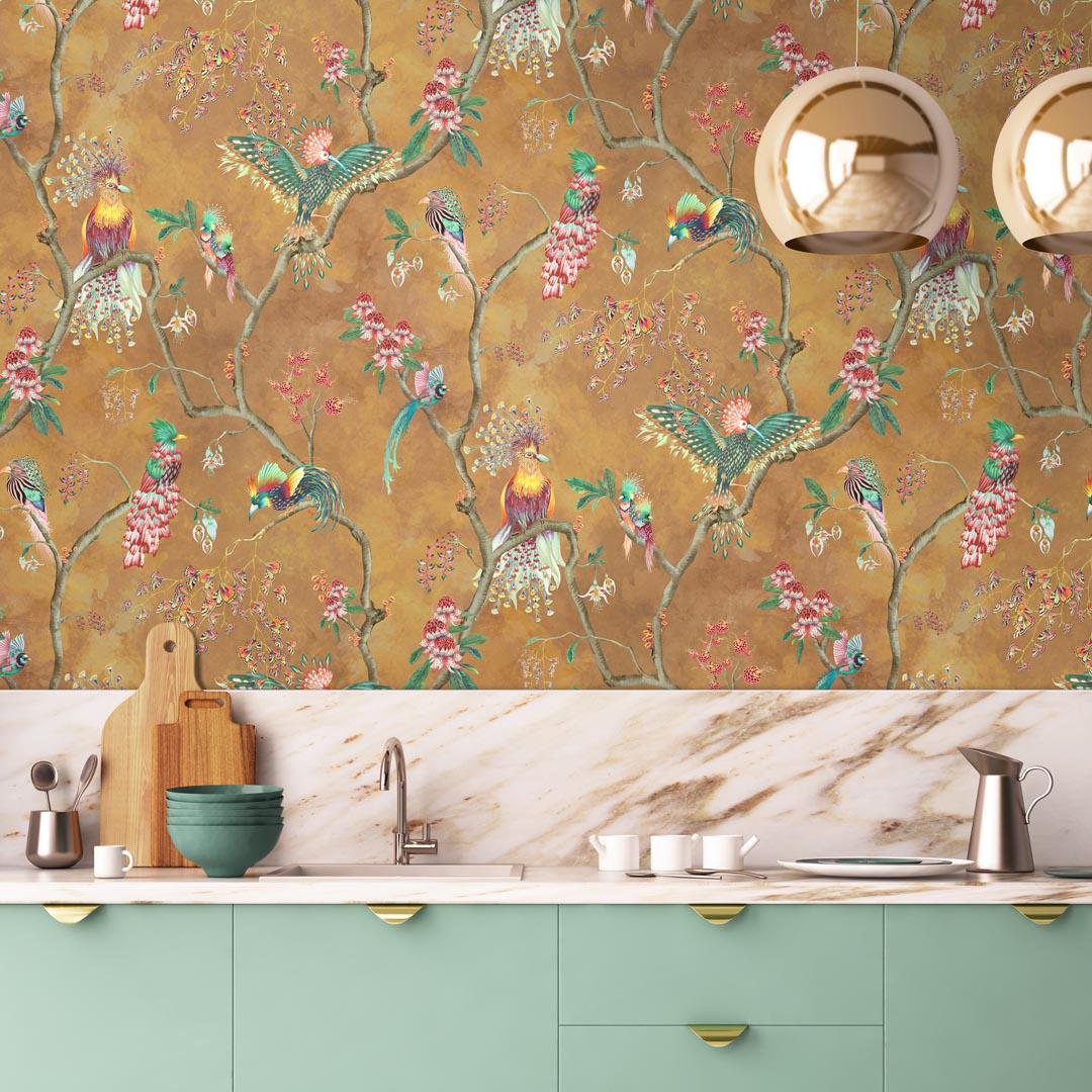 Birds In Paradise Wallpaper - Gold - Brand Mckenzie