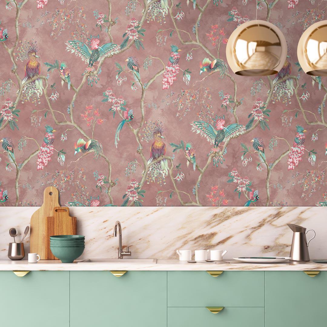 Birds In Paradise Wallpaper - Old Rose - Brand Mckenzie