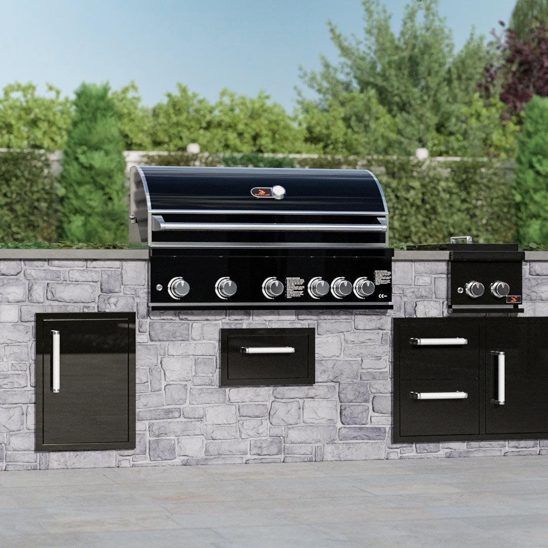 Black Silk Burford 5 Burner Built in BBQ with Rotisserie & Cover - Whistler Grills