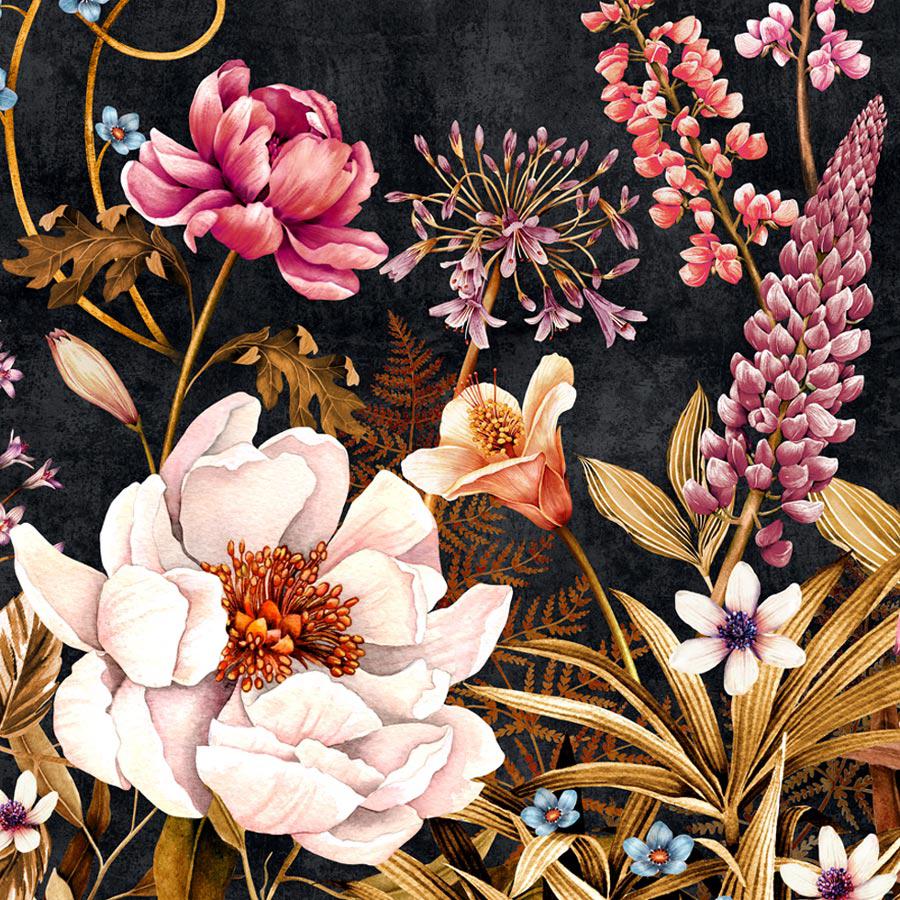 Bodacious Blooms Noir Shimmer Velvet Fabric