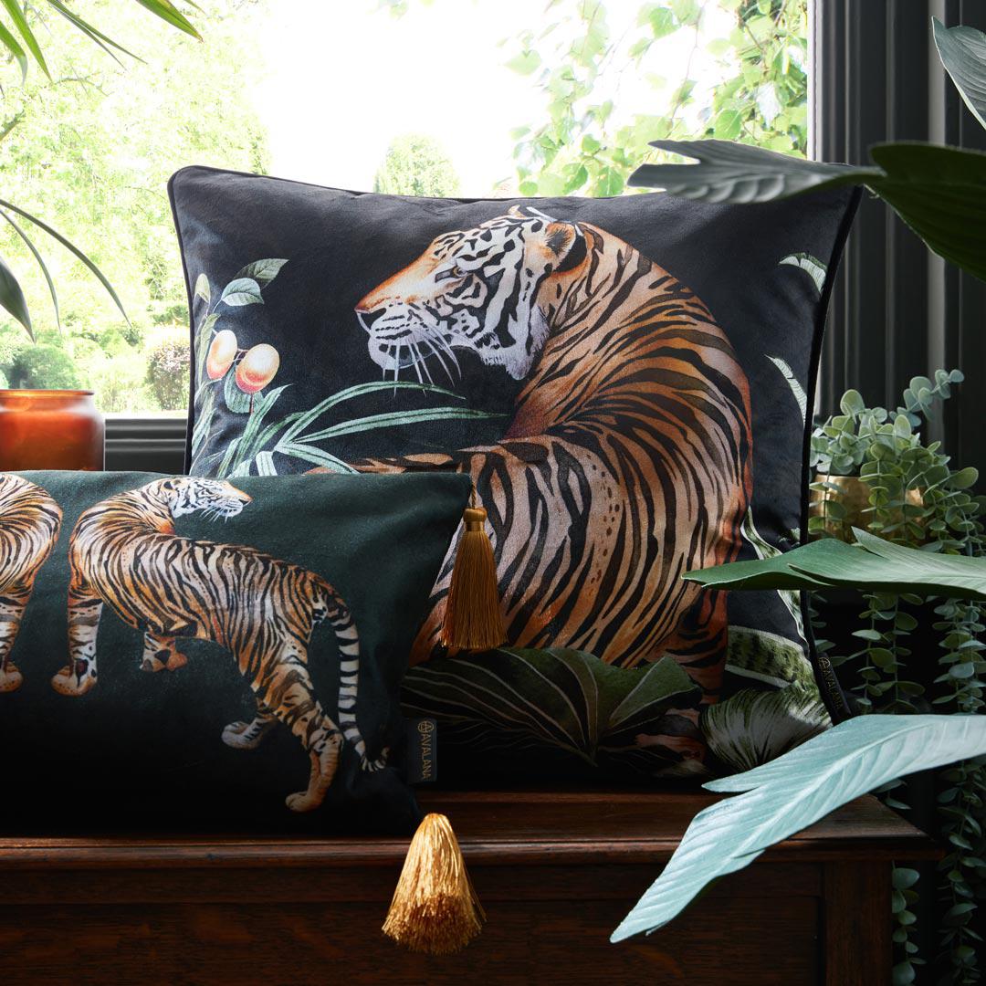 Caspian Tigress Piped Velvet Cushion Cover