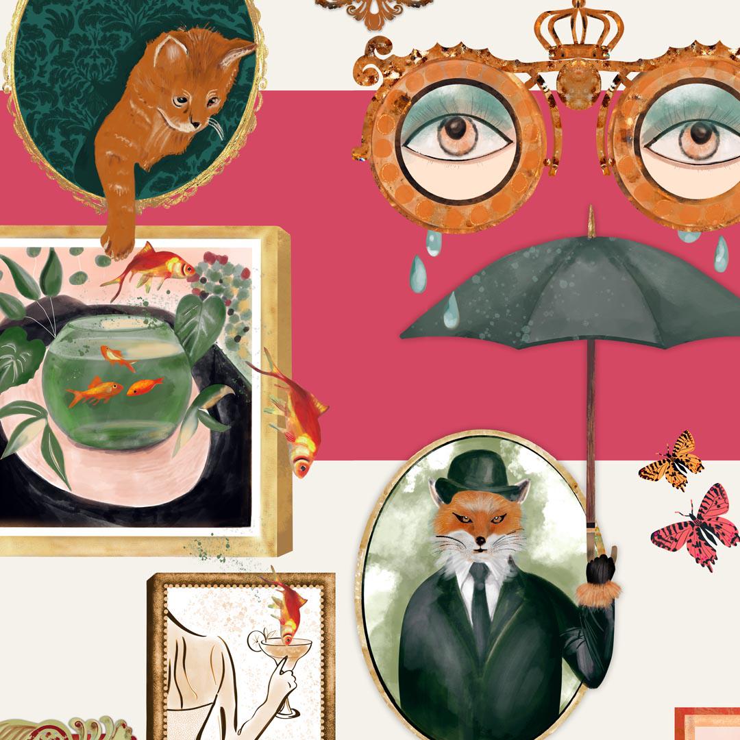 Connecting Frames Wallpaper - Cerise - Brand Mckenzie