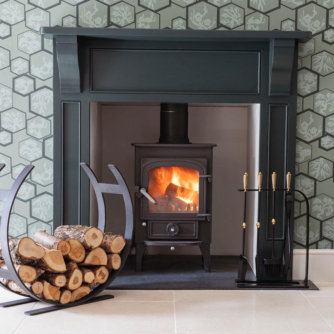 Curved Matt Black Steel Log Holder Lime Lace