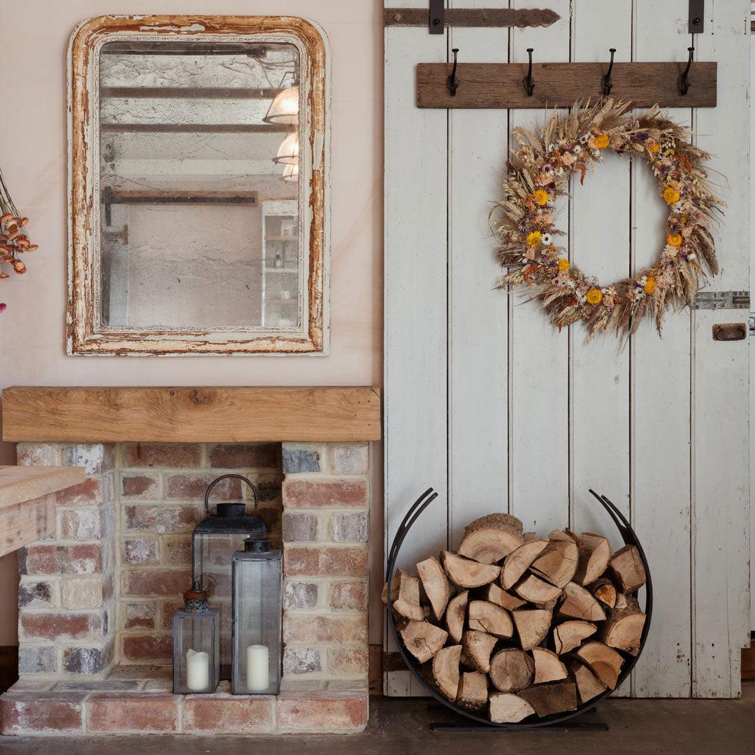 Curved Matt Black Steel Log Holder Lime Lace