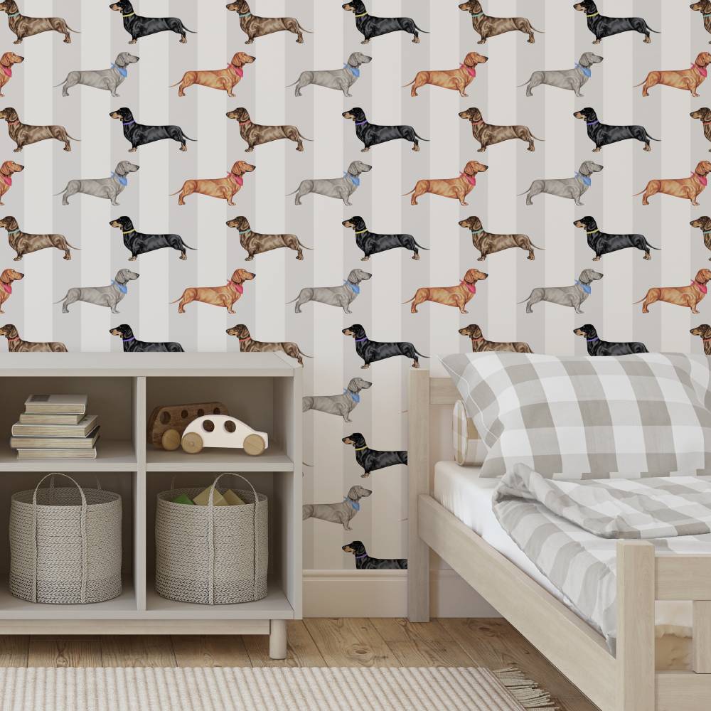 Dachshund Wallpaper - Natural Stripe - Graduate Collection