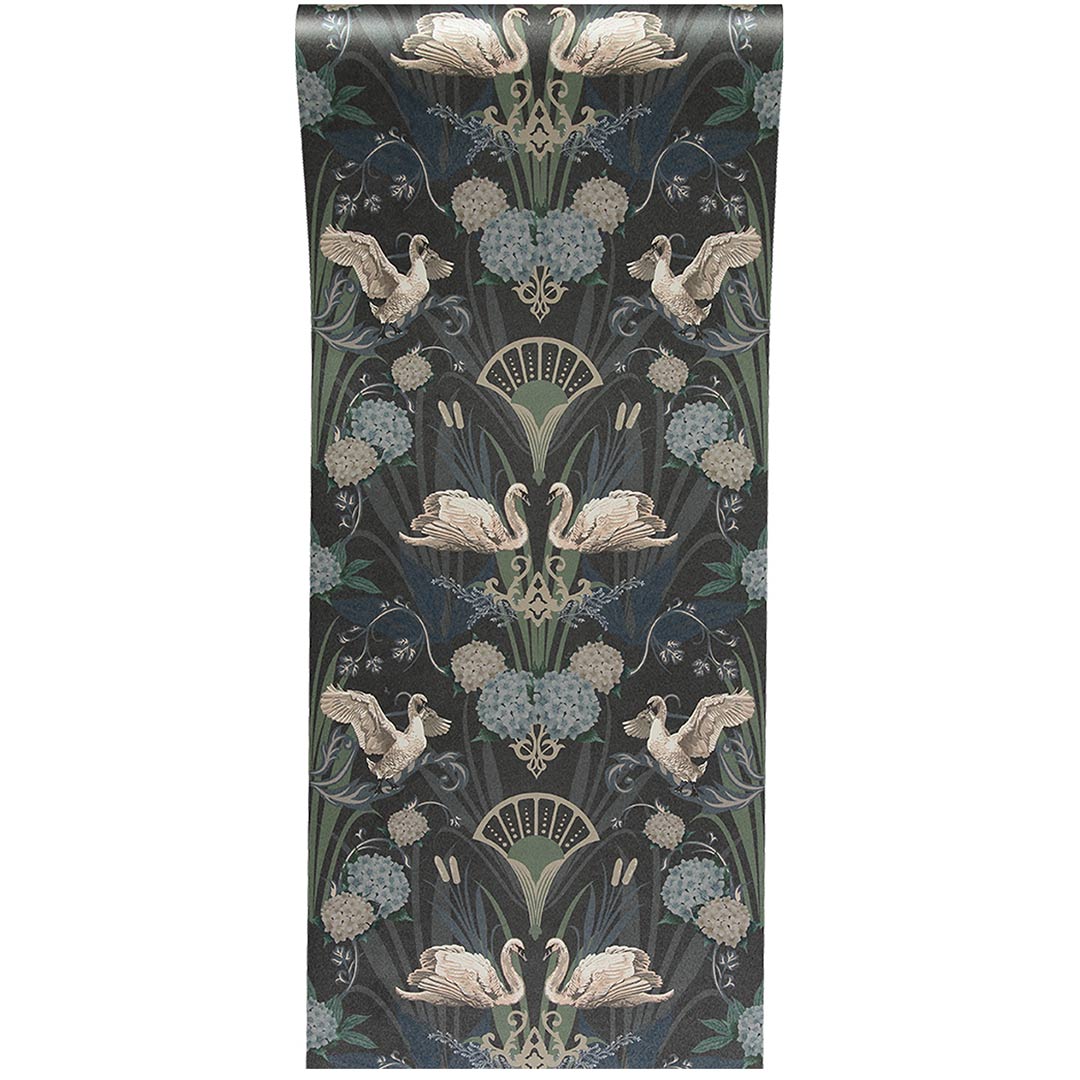 Deco Swan Wallpaper - Blue - Graduate Collection