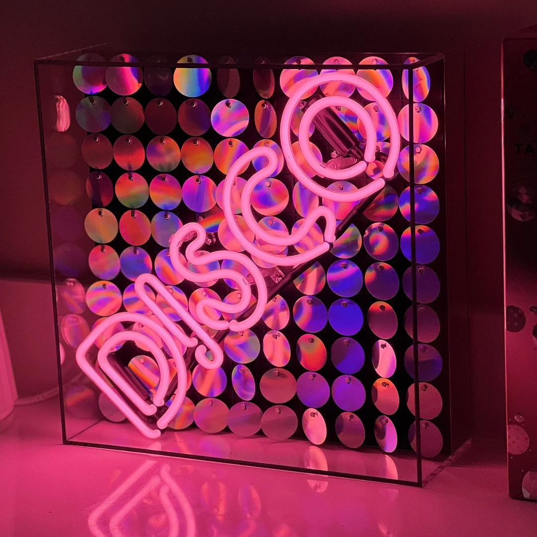 Disco Sequins Neon Sign - Pink