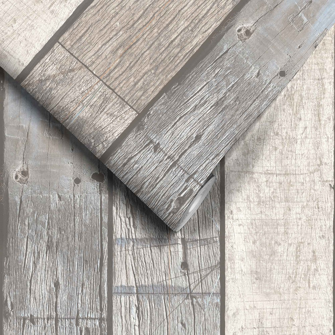 Driftwood Plank Wallpaper - Pebble Grey