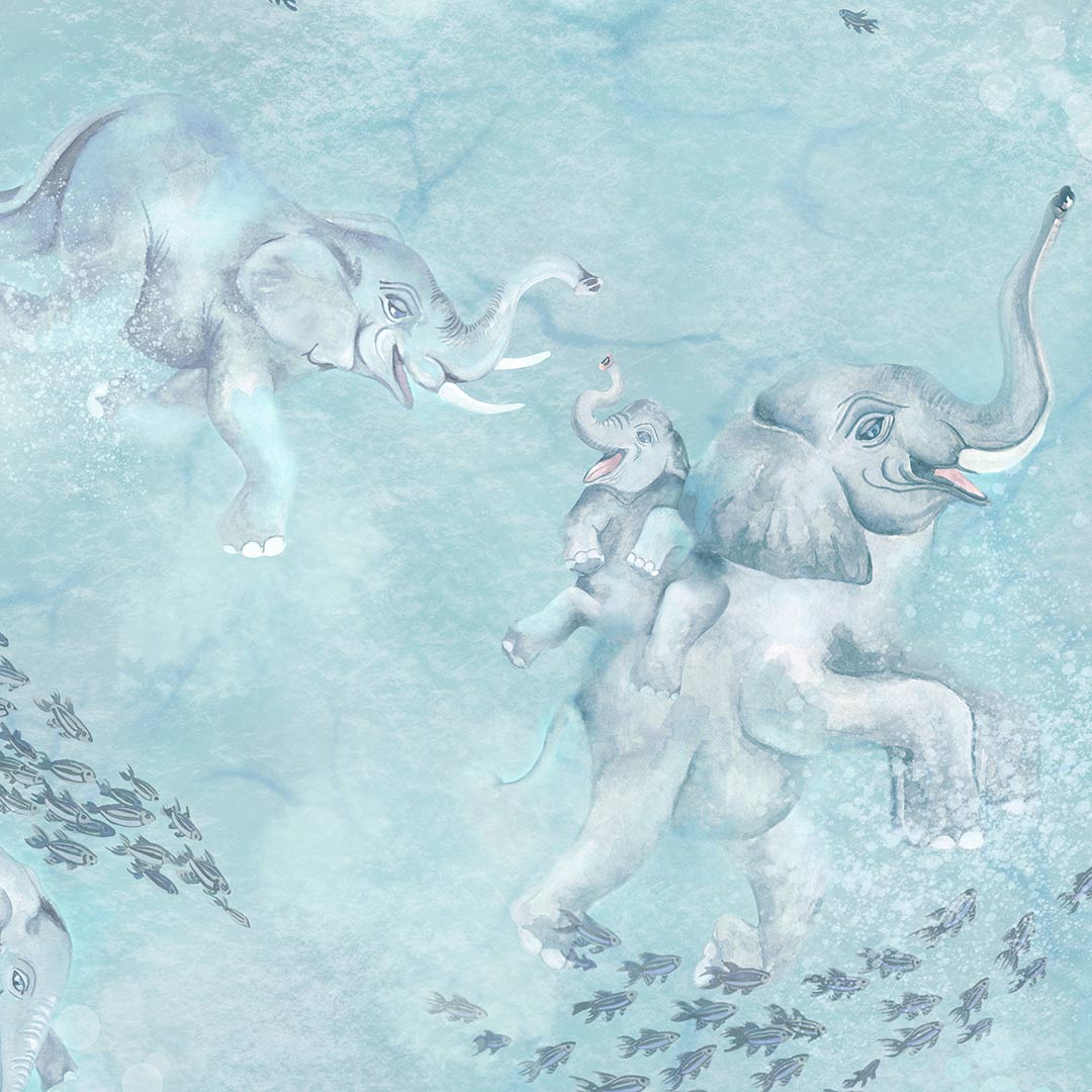 Elephant Breaststroke Wallpaper - Ocean - Brand Mckenzie