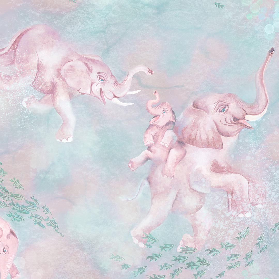 Elephant Breaststroke Wallpaper - Peppermint Pink - Brand Mckenzie