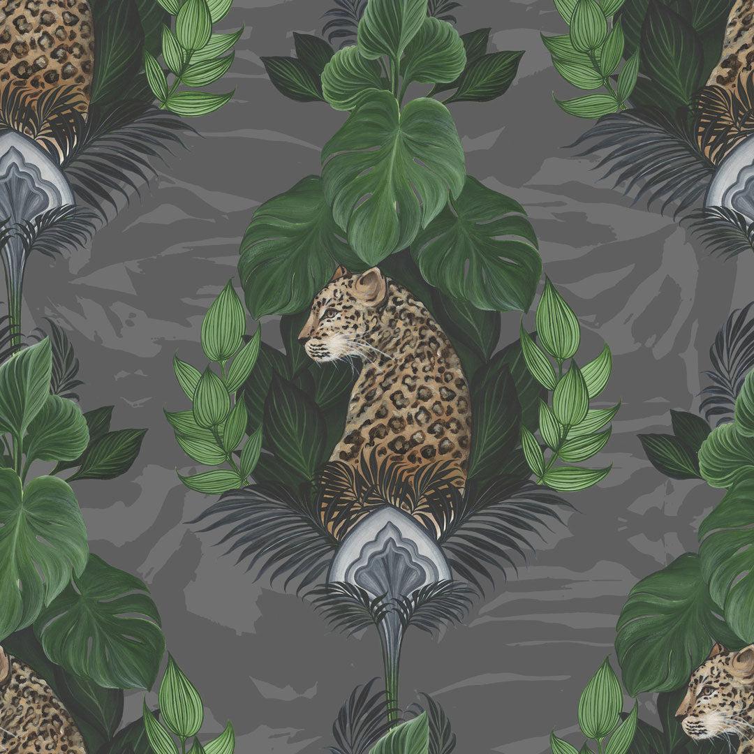 Floral Leopard Wallpaper - Charcoal