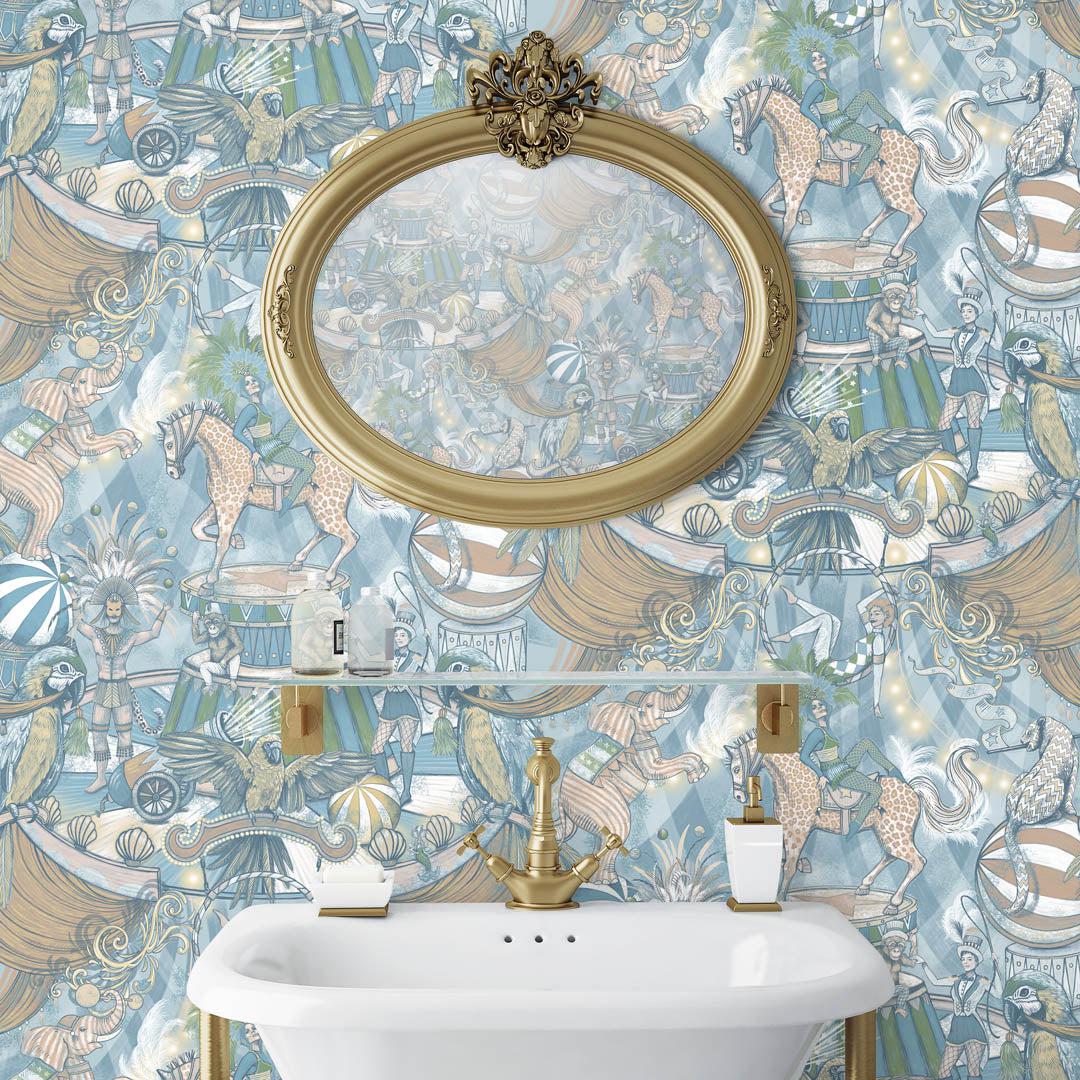 Funfair Wallpaper - Pastel Blues - Brand Mckenzie