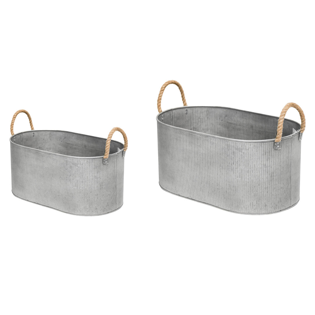 Galvanised Trough Planter - Set Of Two