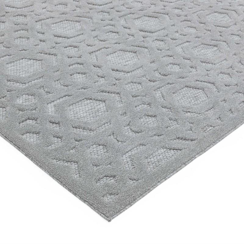 Geometric Lattice Outdoor Rug - Silver