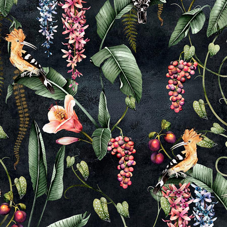 Hoopoe Garden Wallpaper - Charcoal