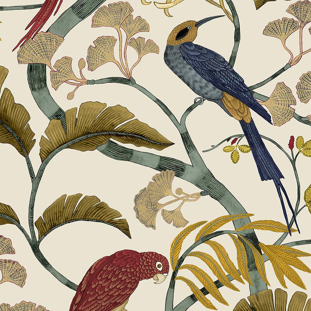 Living Branches Wallpaper- Red, Turquoise and Ecru - Josephine Munsey