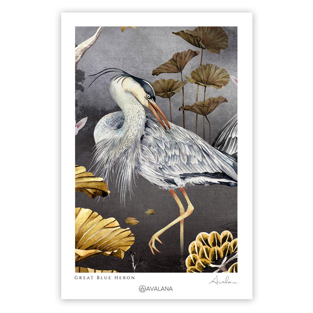 Midnight Crouching Heron Art Print