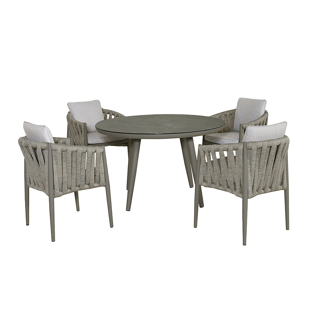 Milan 4 Seat Round Dining Set With Lazy Susan - Cool Linen