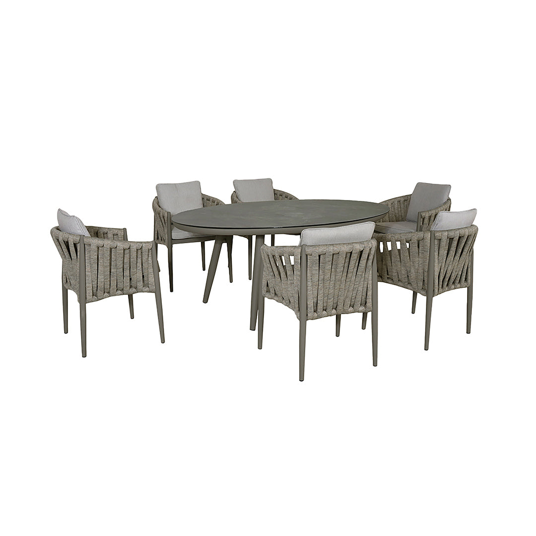 Milan 6 Seat Oval Dining Set With Lazy Susan - Cool Linen