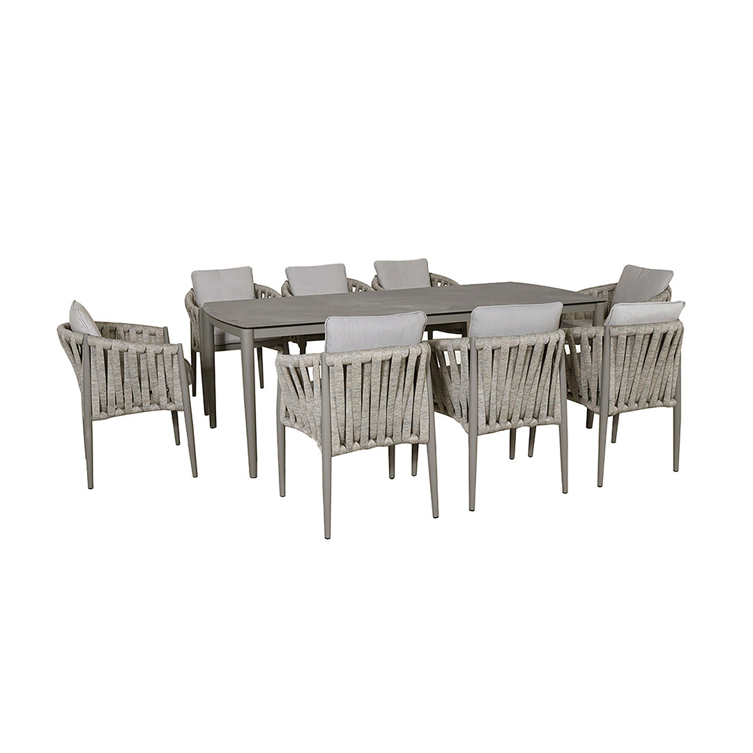 Milan 8 Seat Rectangular Dining Set - Cool Linen