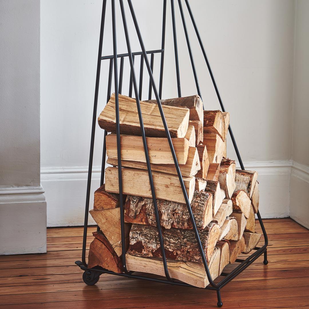Modern Leather Handle Firewood Storage