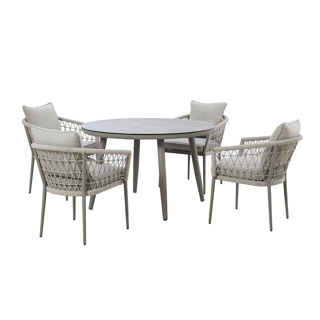 Monaco 4 Seat Round Dining Set - Cool Linen