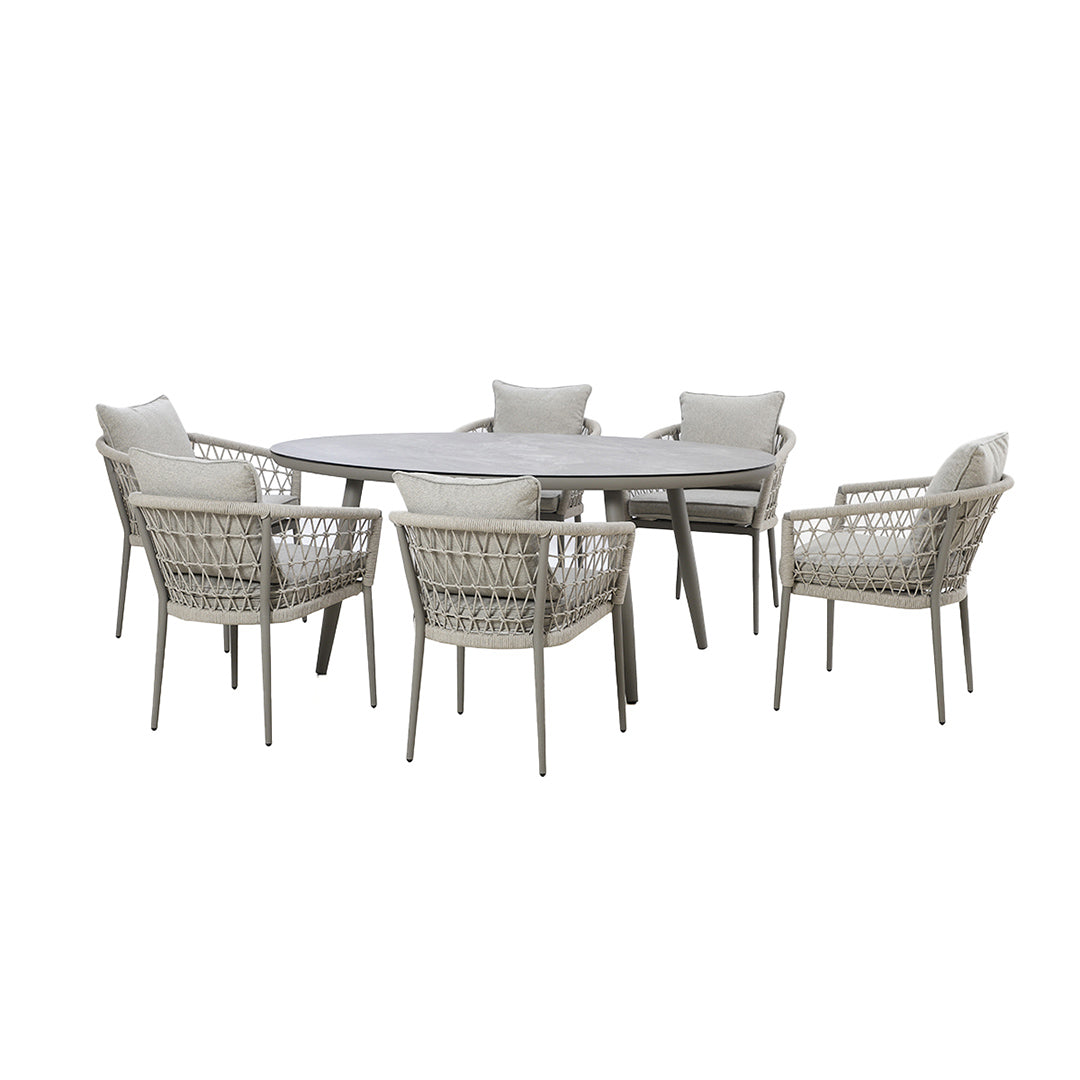 Monaco 6 Seat Oval Dining Set - Cool Linen