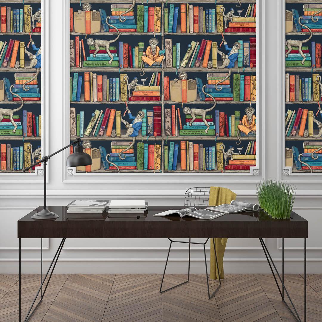 Monkey Library Wallpaper - Colourful Blue - Brand Mckenzie