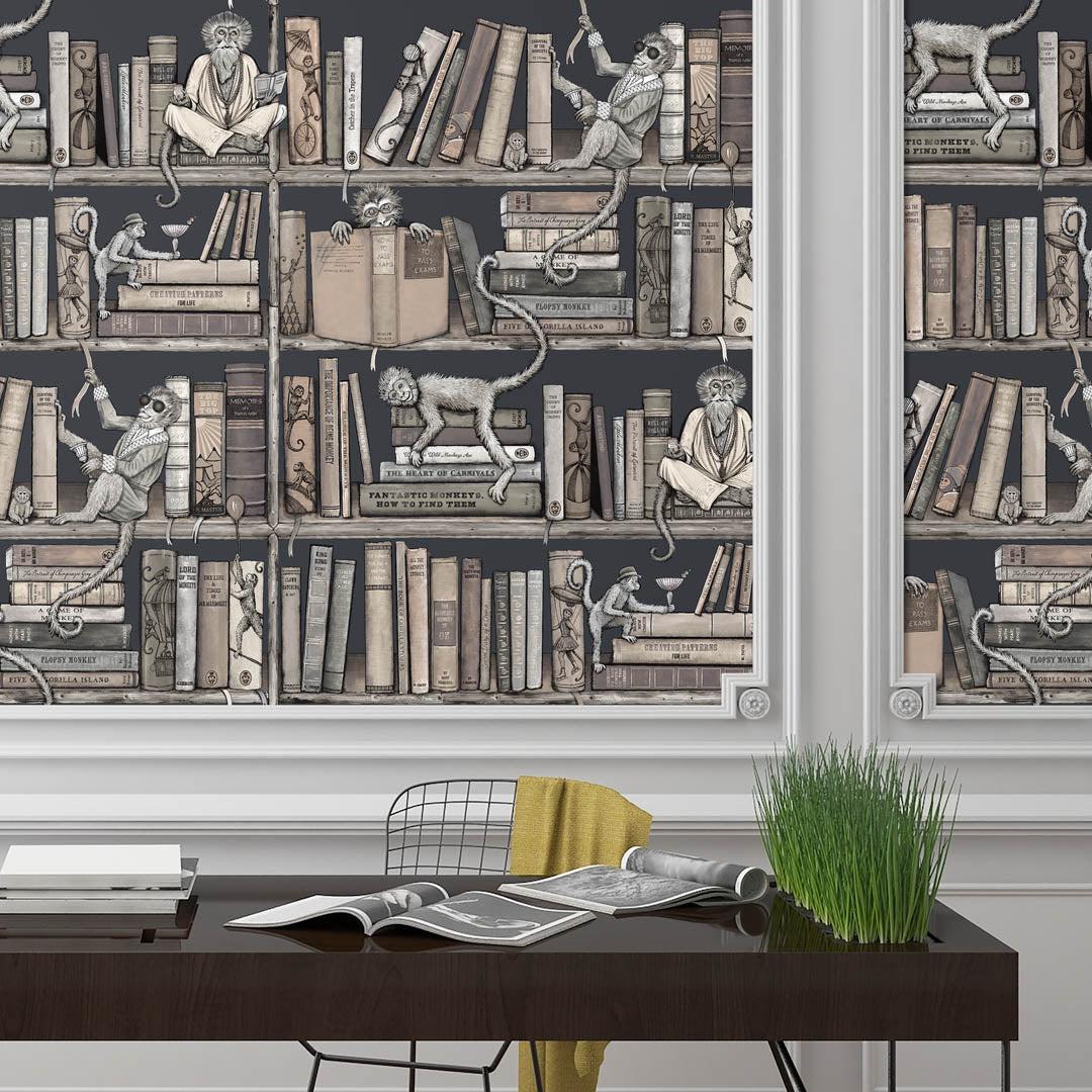 Monkey Library Wallpaper - Taupes - Brand Mckenzie