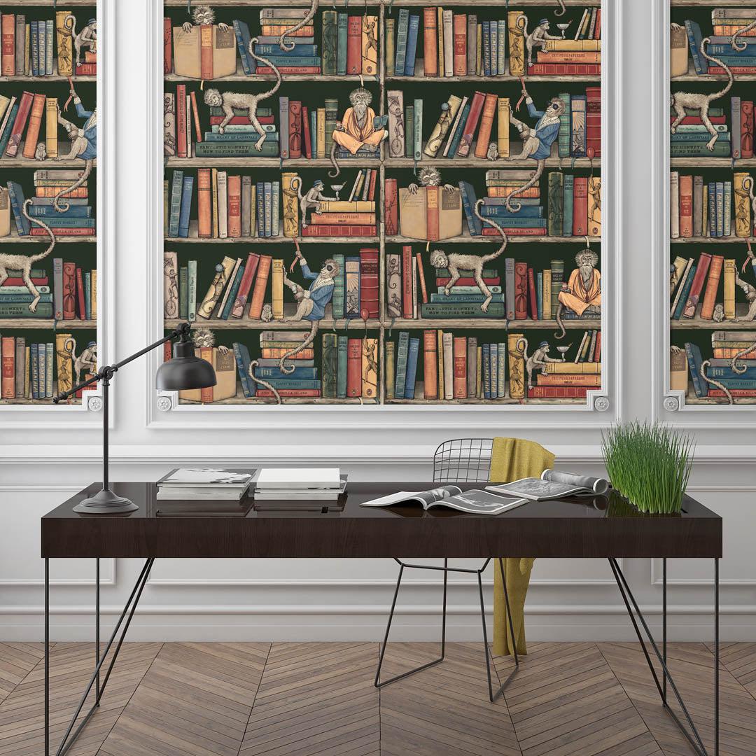 Monkey Library Wallpaper - Traditional Green - Brand Mckenzie