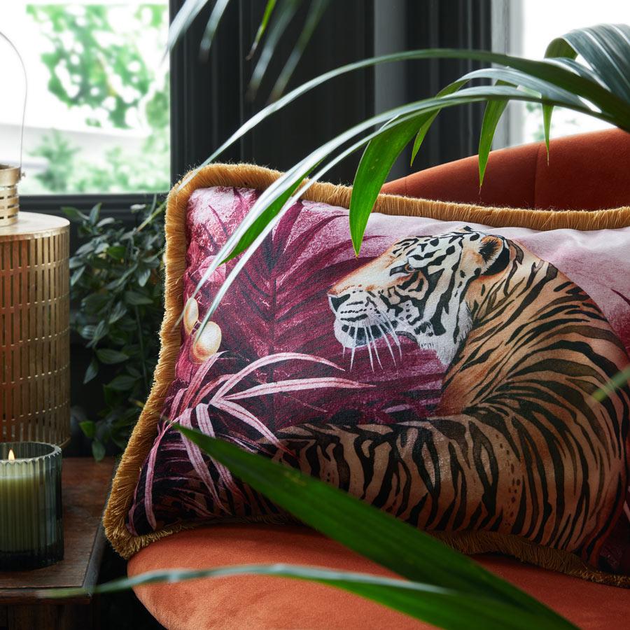 Mulberry Tigress Fringe Velvet Cushion Cover
