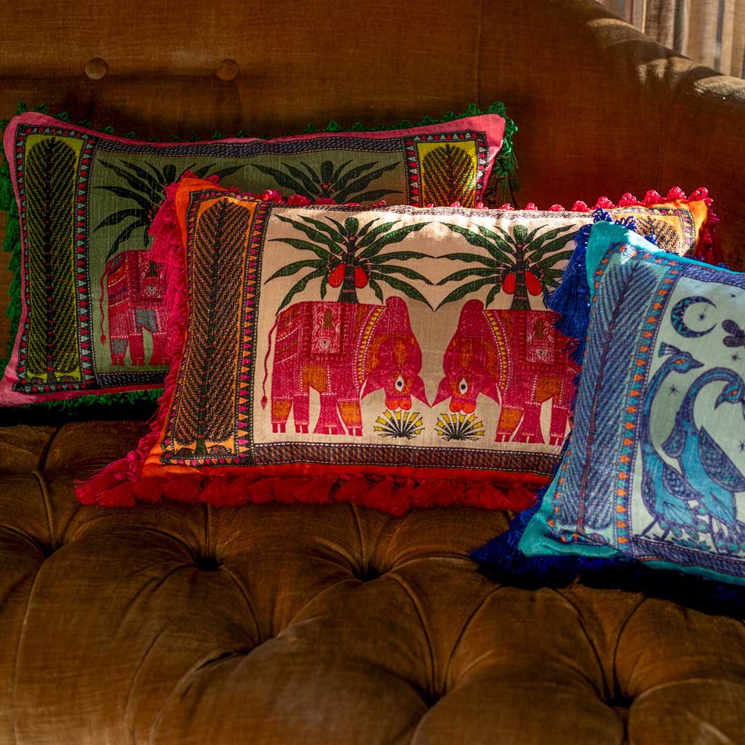 Nandi Green Velvet Cushion With Tassels