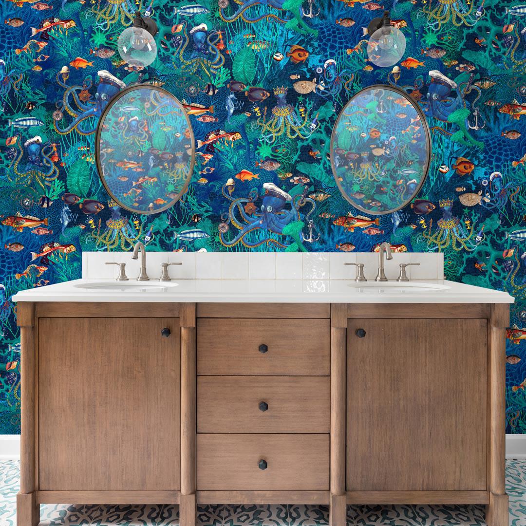 Octopus Wallpaper - Turquoise Blue - Brand Mckenzie