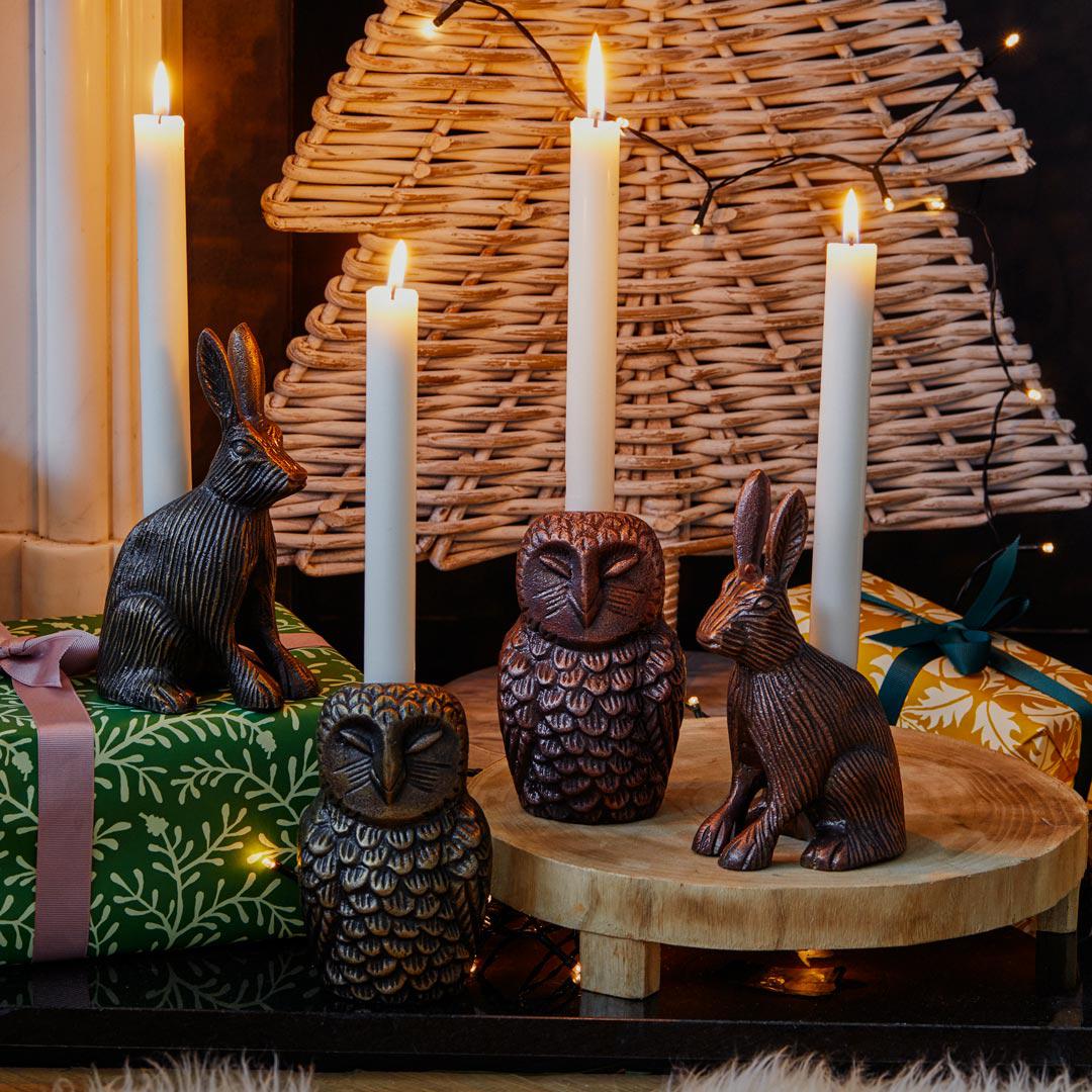 Owl Antique Finish Candle Holder