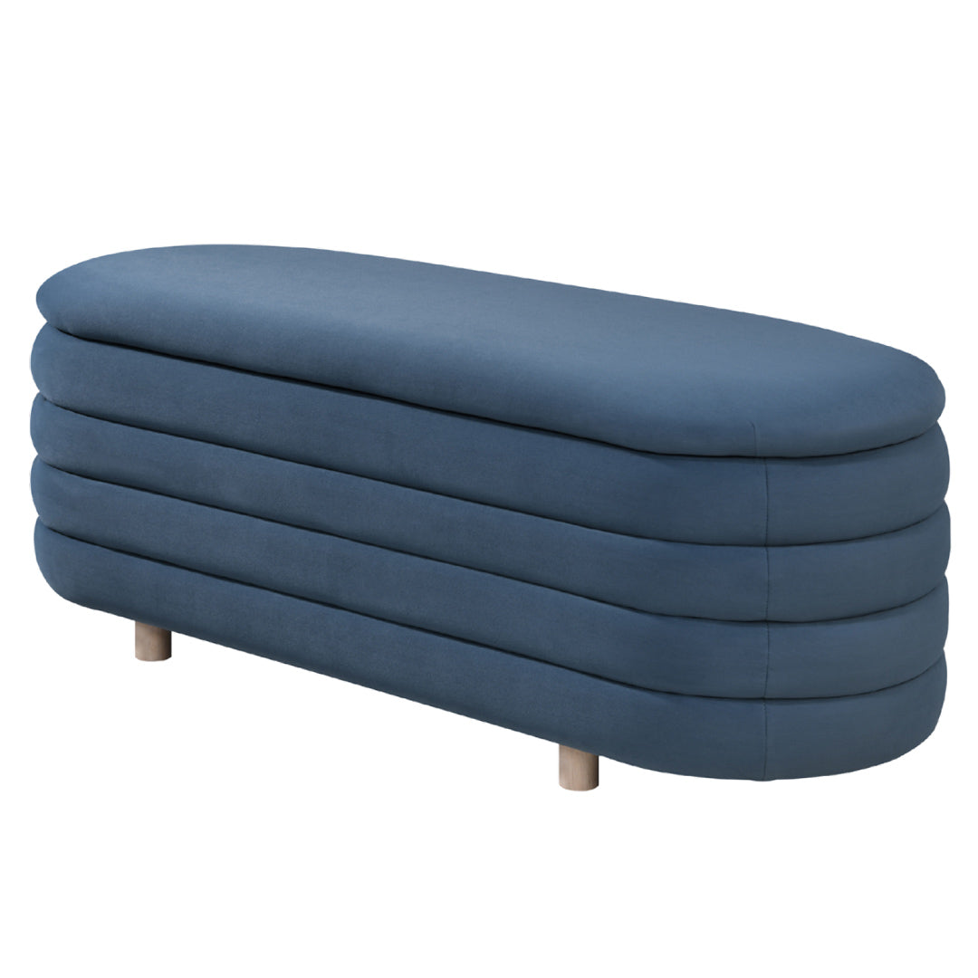 Ripple Blue Velvet Ottoman