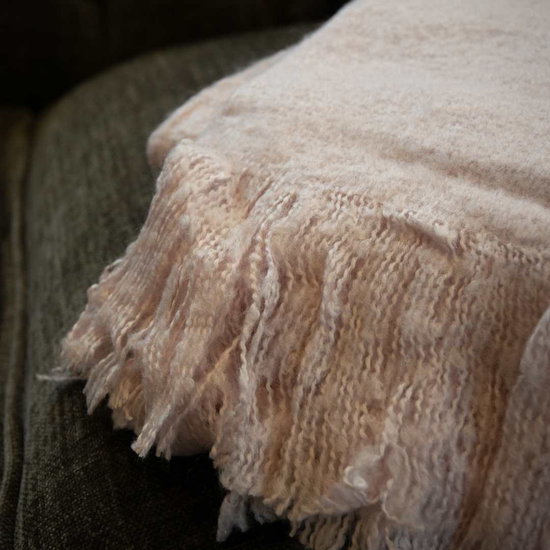 Sophia Faux Mohair Throw - Baby Pink - Lime Lace