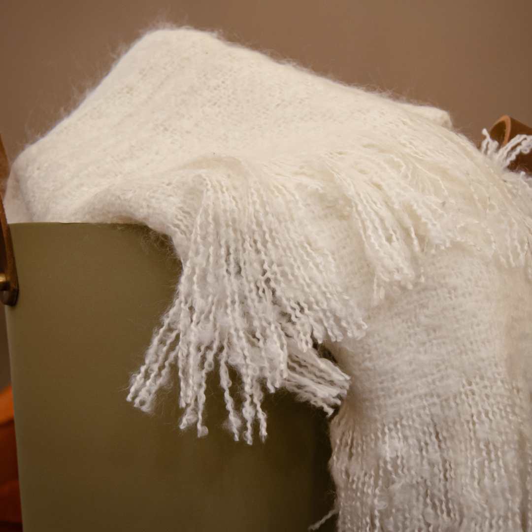 Sophia Faux Mohair Throw- Ivory - Lime Lace