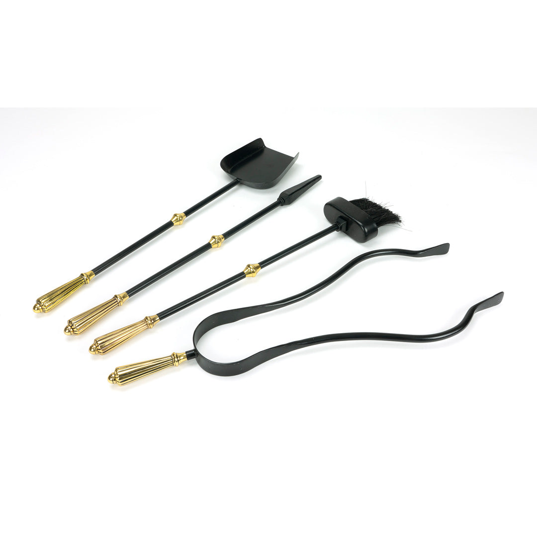 Spiral Hanging Fireplace Tool Set - Matt Black & Brass