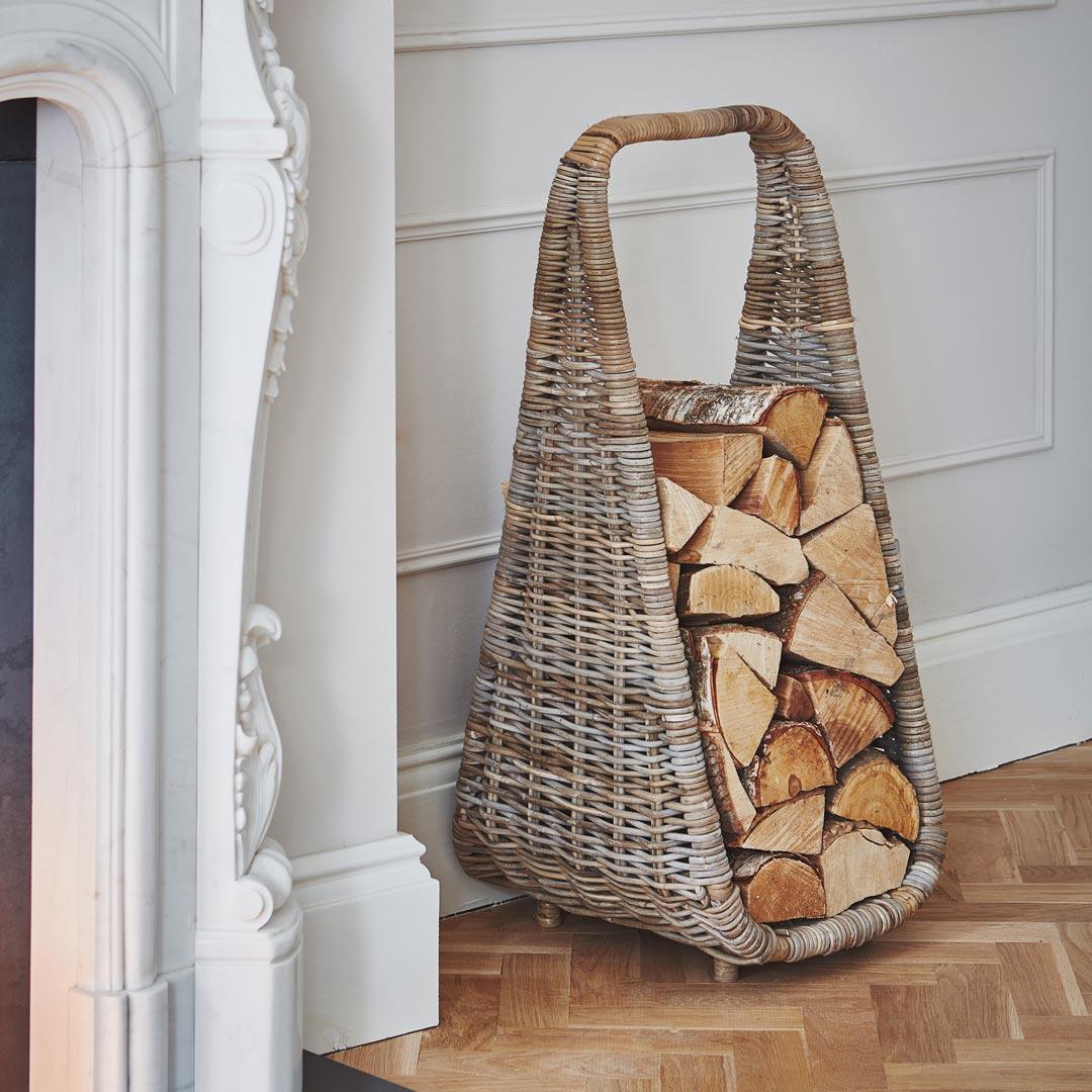 Tall Rattan Firewood Storage Lime Lace