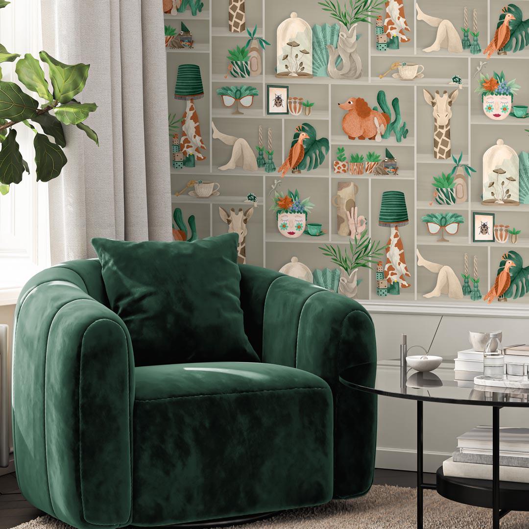 The Cabinet Wallpaper - Jade & Amber - Brand McKenzie
