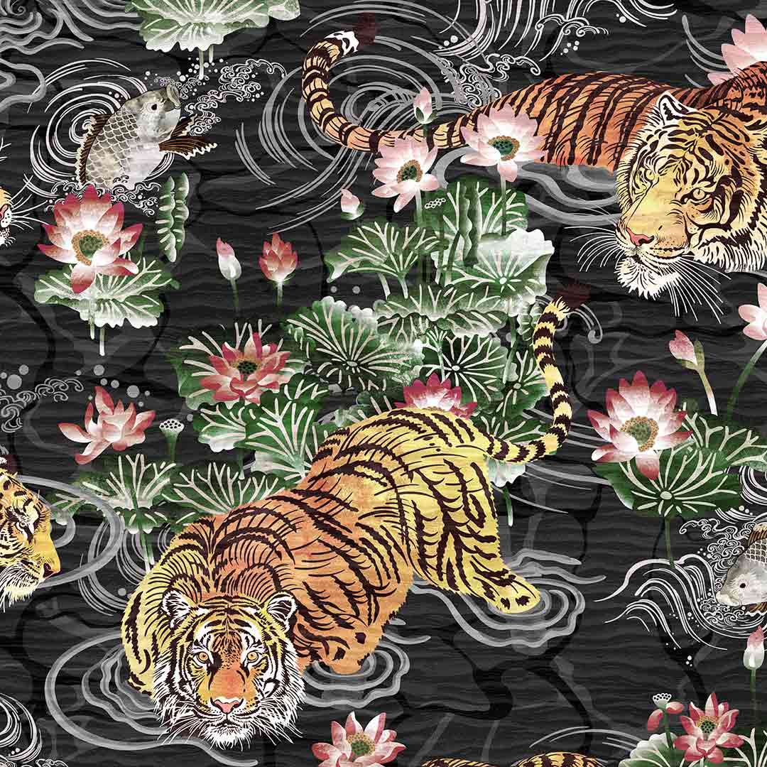 Tiger Lily Wallpaper - Charcoal & Gold - Brand Mckenzie