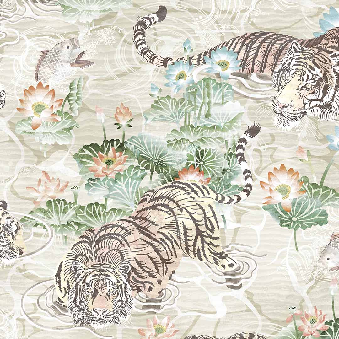 Tiger Lily Wallpaper - Linen & Green - Brand Mckenzie