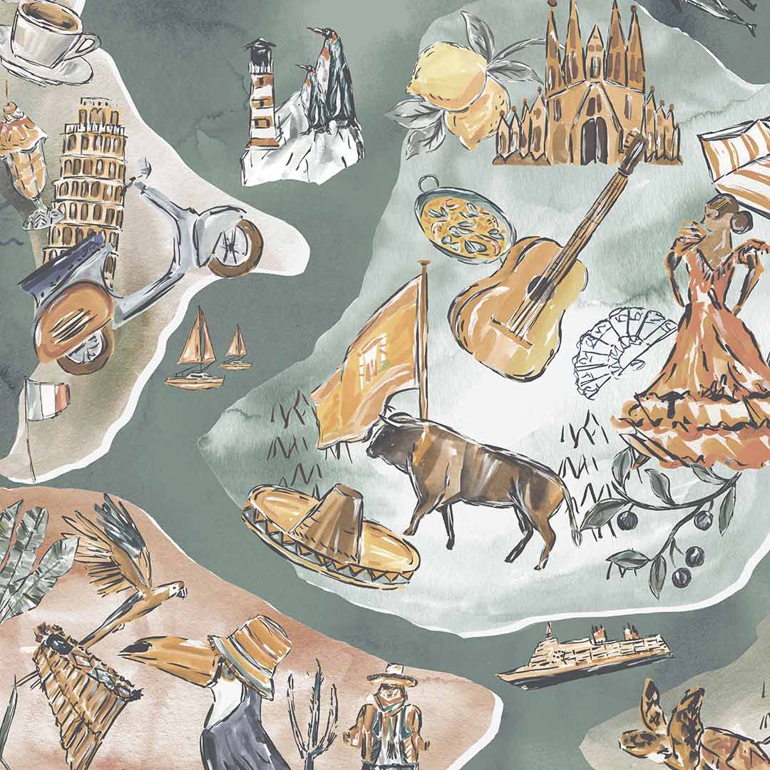 Travel Map Wallpaper - Clay & Khaki - Brand Mckenzie