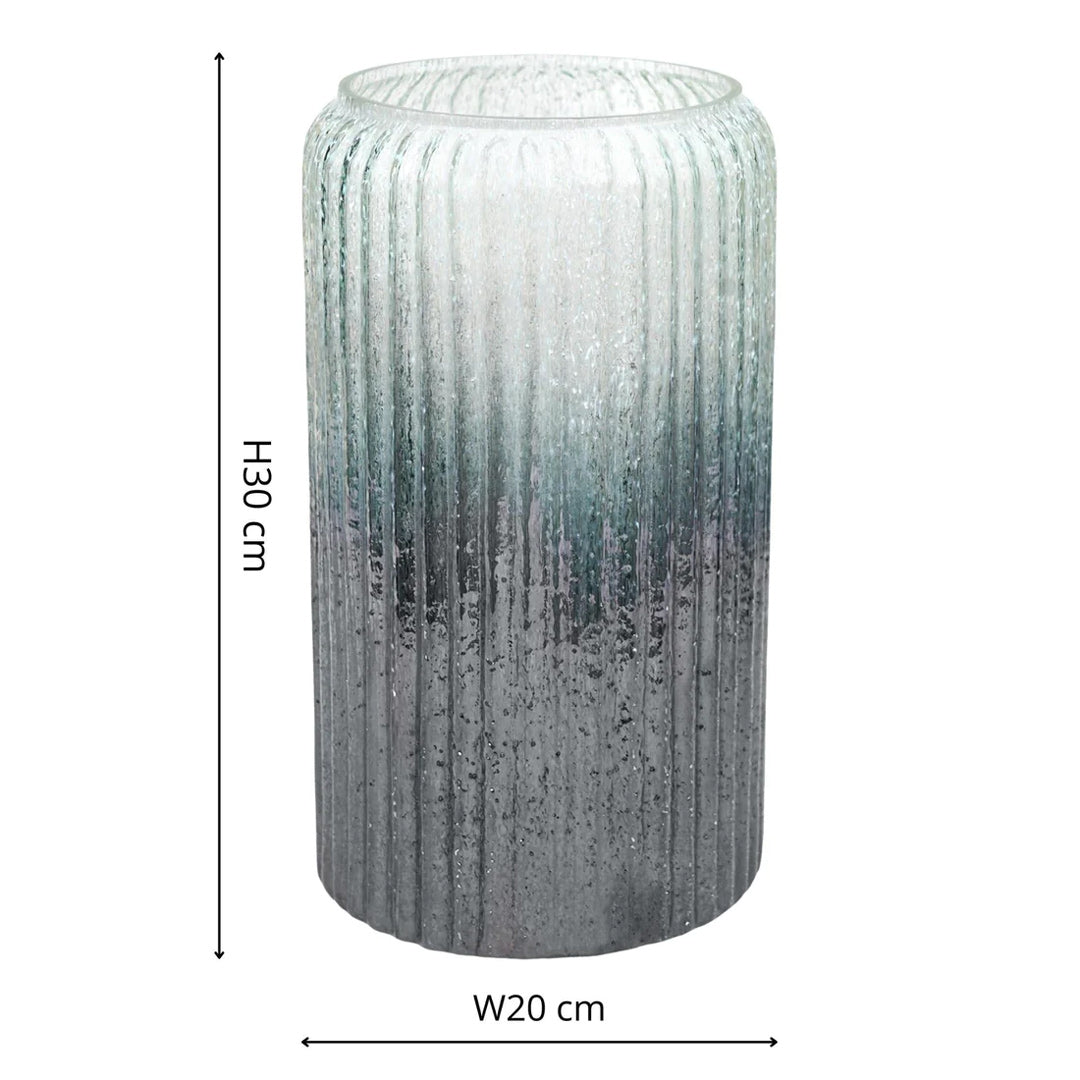 Verre Blue Frosted Glass Ribbed Vase