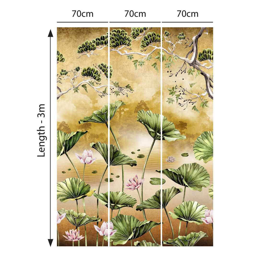 Waterlily Sunset Metallic Gold Wallpaper