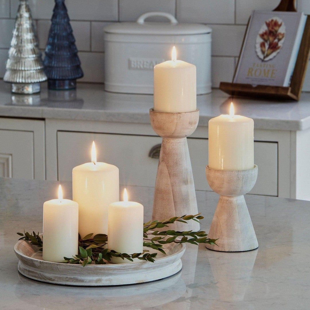 White Wash Wooden Candle Holders 2 Pack