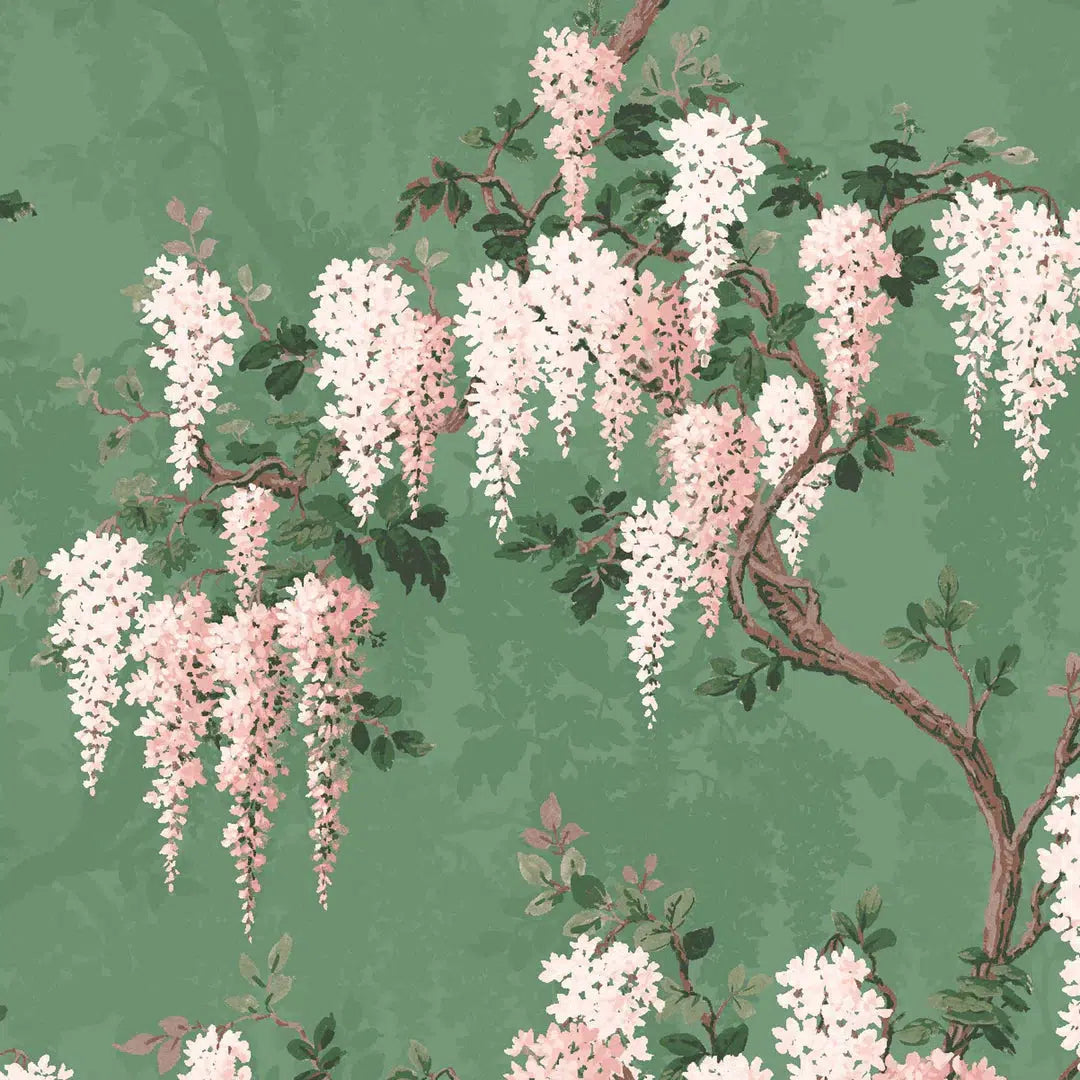 Wisteria Botanical Wallpaper - Green